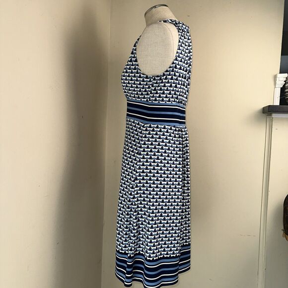 MAX STUDIO Dress Blue Geometric Floral Poly Spandex Sz Small EUC - Picture 5 of 9